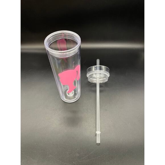 Strata Pink Barbie Head Silhouette Double Wall Tumbler Cup with Straw 16 oz - Picture 5 of 6